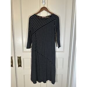 Soft Surroundings Striped Midi Dress Womens Size XS Black White Career Comfort